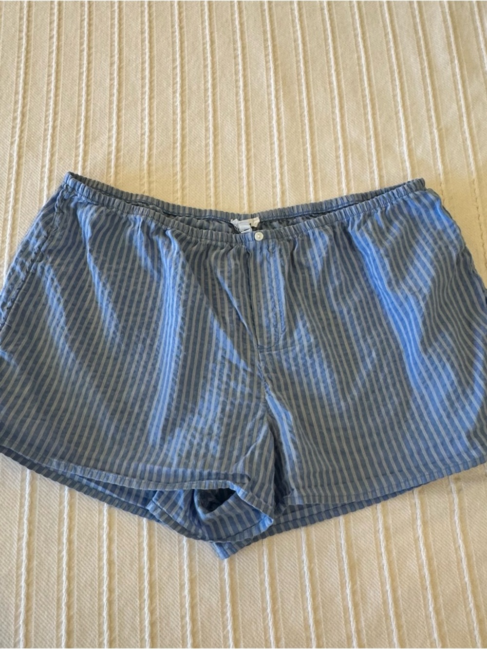 aerie Blue and White Striped Cotton Boxer Shorts